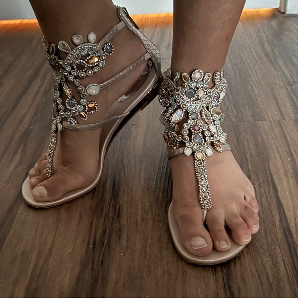 Showstopper Rene Caovilla jeweled sandals made of multicolored gemstones
